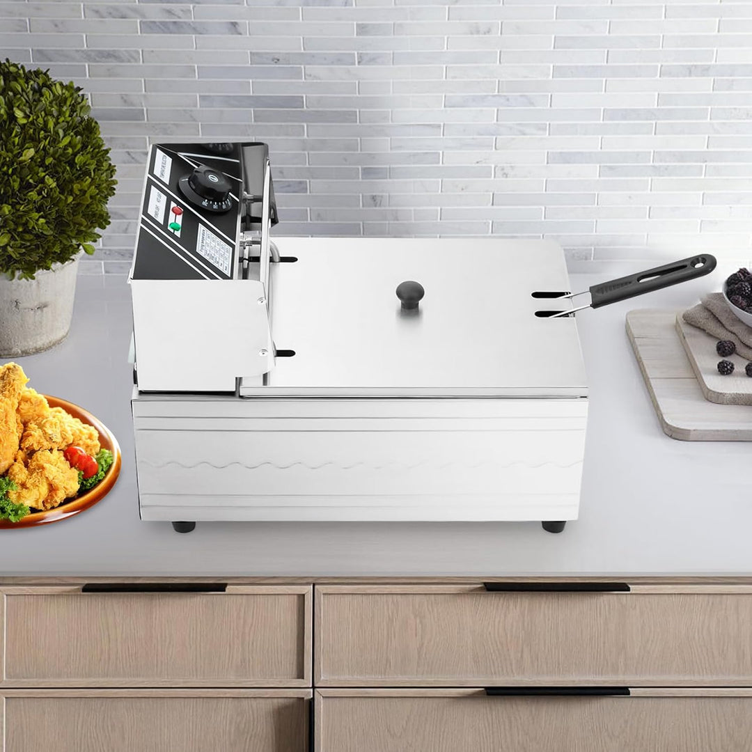 6L Elektrische Fritteuse 2500W Edelstahl Öl-Fritteuse Elektro Fritöse Temperatur Einstellbar mit Öla