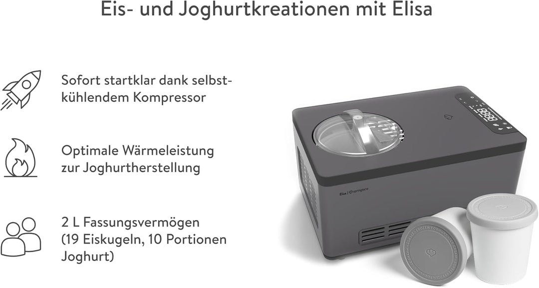 SPRINGLANE Eismaschine & Joghurtbereiter Elisa 2,0 L, selbstkühlendem Kompressor 220 W inkl. Aufbewa