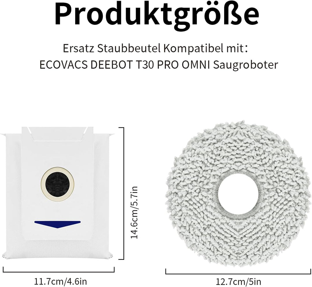 14 Stück Zubehörset für ECOVACS DEEBOT T30 Omni / T30 PRO Omni, 4 Wischtücher,10 Staubbeutel