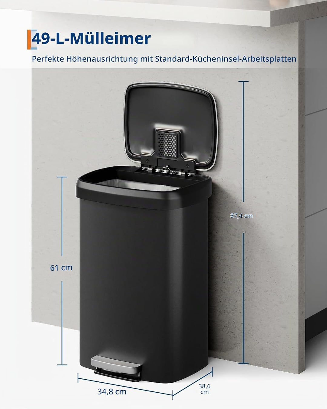 GarveeHome 50 L Kunststoff-Mülleimer mit Deckel – Grosse Mülltonne für die Küche, trittöffnender Küc