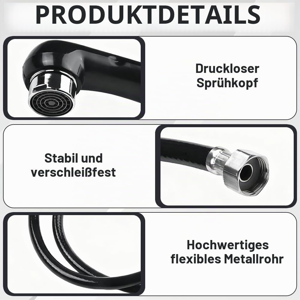 Duschkopf mit Schlauch Schwarz, Waschbecken Handbrause, Duschkopf Schlauch, Duschkop ABS Handbrause