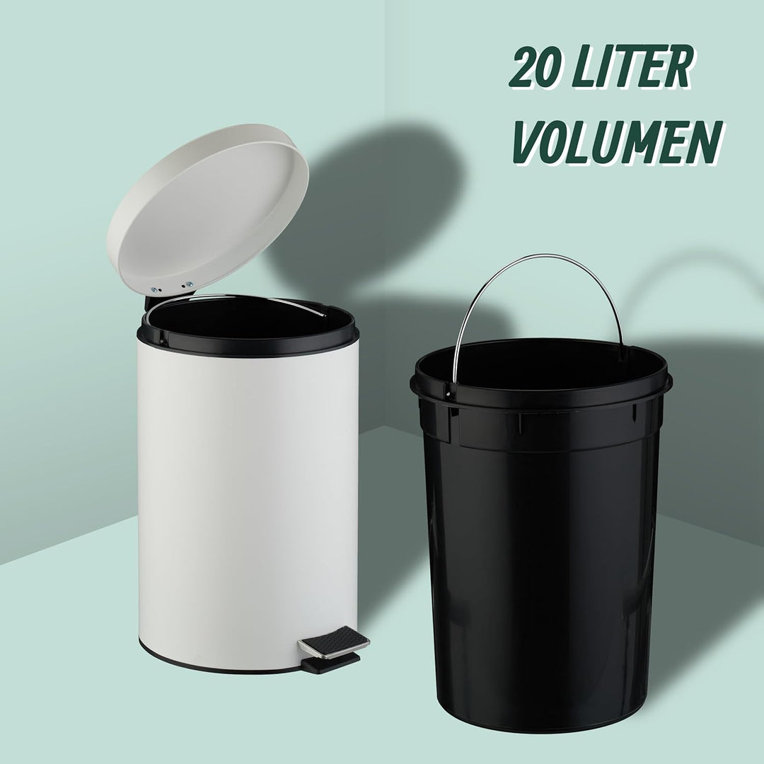 Relaxdays Mülleimer Küche, 20 Liter, mit Deckel, entnehmbarer Inneneimer, Fusspedal, mattes Design,