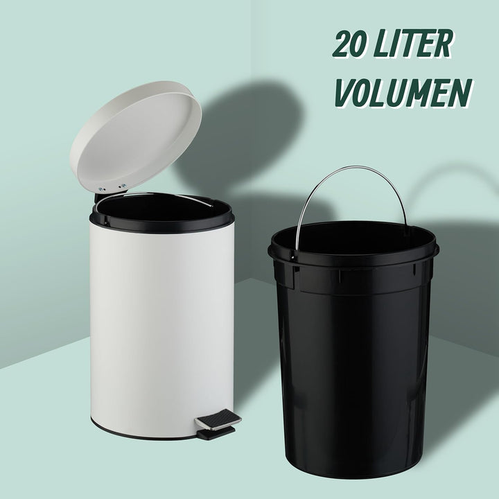 Relaxdays Mülleimer Küche, 20 Liter, mit Deckel, entnehmbarer Inneneimer, Fusspedal, mattes Design,