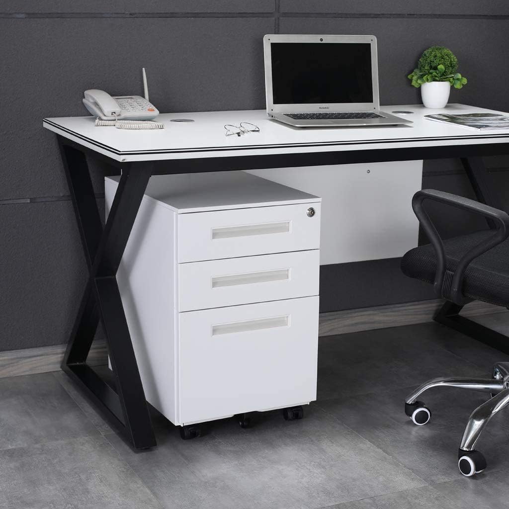 Aktenschränke, Büro-Rollcontainer,Rollcontainer, inkl. 3 Schübe Bürocontainer mit Anti-umkippen-mech