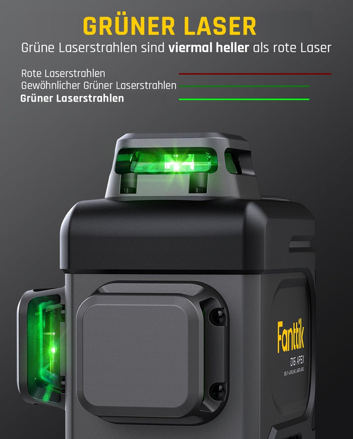 Fanttik D16 APEX Kreuzlinienlaser Grün 4x360°, 16 Linien Selbstnivellierender Linienlaser mit LED-Bi
