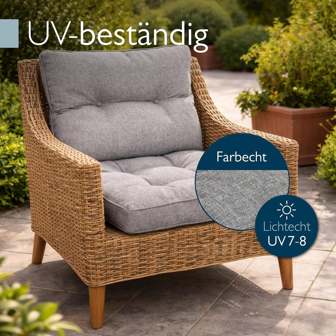 Beautissu Lounge Auflagen Set Sitzkissen 60x60 cm &amp; Rückenkissen 60x40 cm – Schmutz- &amp; Wasserabweise
