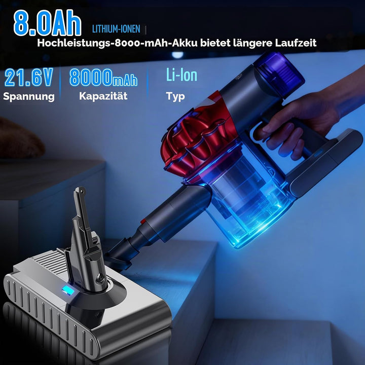 V8 Akku 8000mAh für Dyson, Ersatzakku für Dyson SV10 Kompatibel mit V8 Absolute Animal Fluffy Motörh