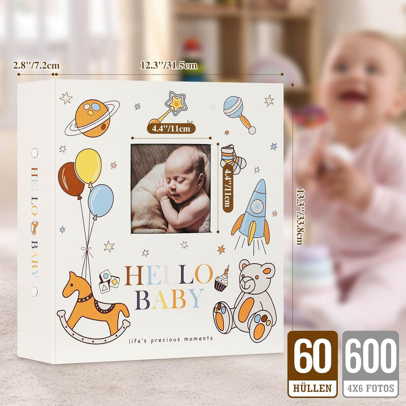 Lanpn Baby Fotoalbum 10x15 600 Fotos, Grosses Fotoalbum Einsteckalbum Babyalbum, Leinen Einstecken E
