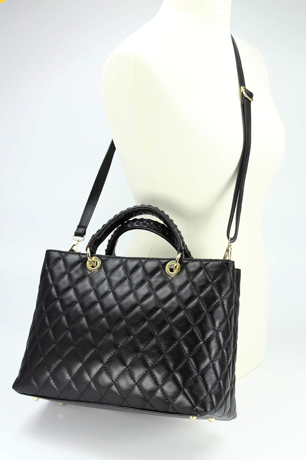 Belli edle italienische Echt Nappa Leder Damentasche Henkeltasche Umhängetasche gesteppt - 34x25x17