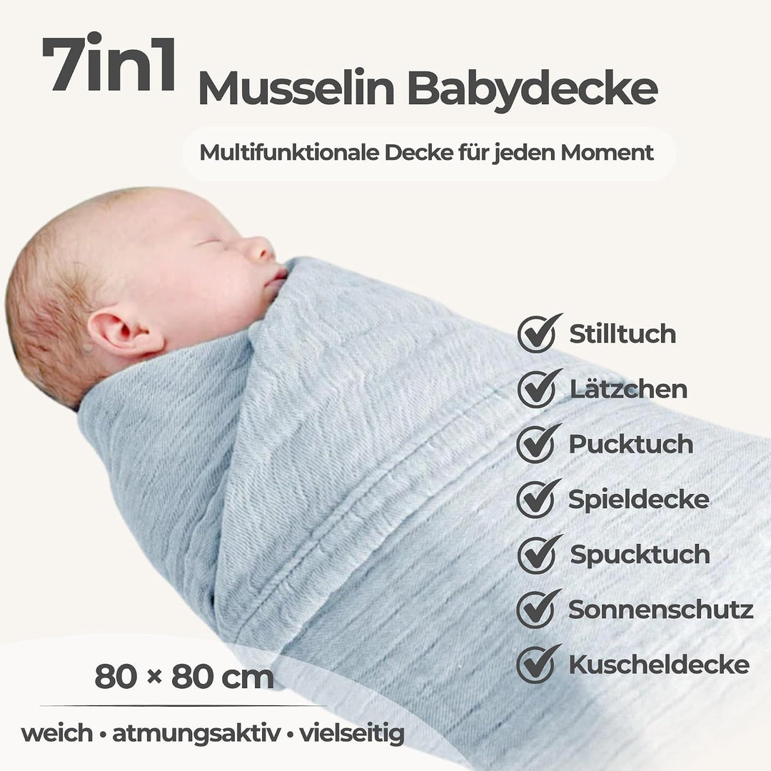 Nordic Coast® Musselindecke Baby – Mulltücher aus Baumwolle – Atmungsaktive Babydecke – Spucktuch, S