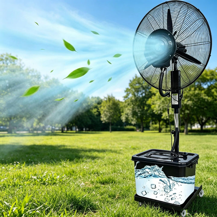 42 L Haushaltsgeräte Ventilator mit Wasser: Profi-Aussen-Standventilator mit Sprühnebelfunktion, 90°