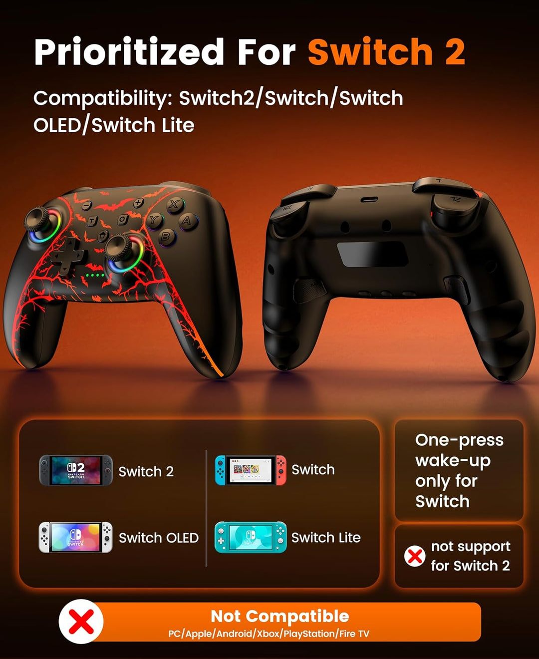 Switch 2 Controller für Switch/Switch OLED/Switch Lite,RGB Lichteffekte Pro Controller Wireless mit