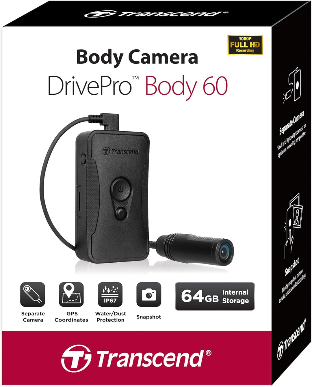 Transcend 64GB DrivePro Body 60 Action Split Bodycam, 10h Akkulaufzeit