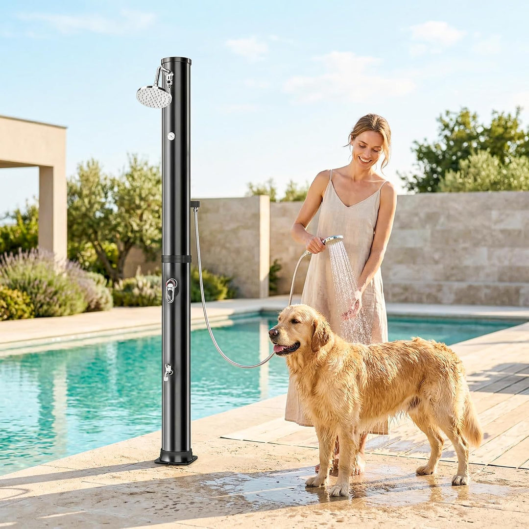Outsunny Solardusche 40L Gartendusche mit Handbrause Kopfbrause Wasserhahn, einstellbarer Temperatur