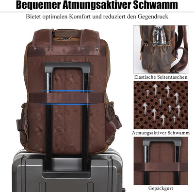 TIDING Herren Rucksack Echtes Leder Grosse Kapazität Business Reisetasche für 15,6 Laptop Tasche, Da