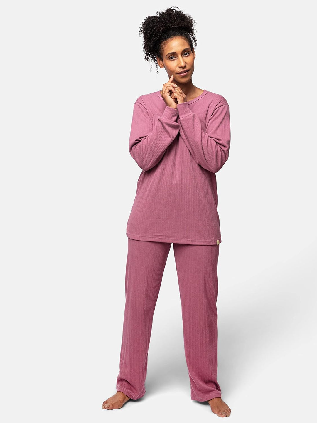 greenjama Damen Langarm-Shirt aus Derby-Rib, GOTS-Zertifiziert Pyjamaoberteil 38 Grape, 38 Grape
