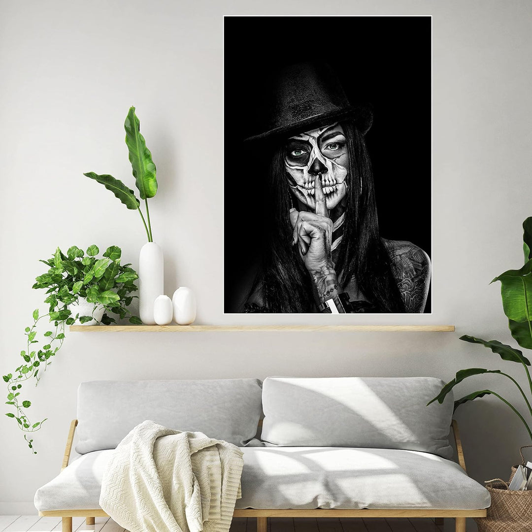 wandmotiv24 Poster als Wanddeko, Grösse 100x70cm, Model mit Totenkopf Makeup, Schminke, Grüne Augen,
