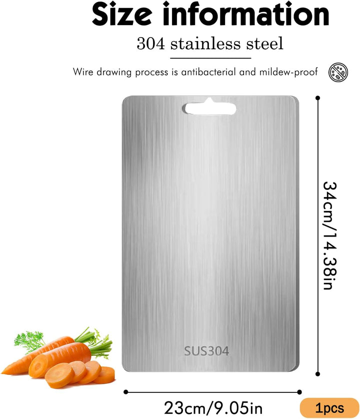 Titan Schneidebrett, Schneidbrett aus Edelstahl 34 x 23 cm, Titanium Cutting Board, Doppelseitiges L