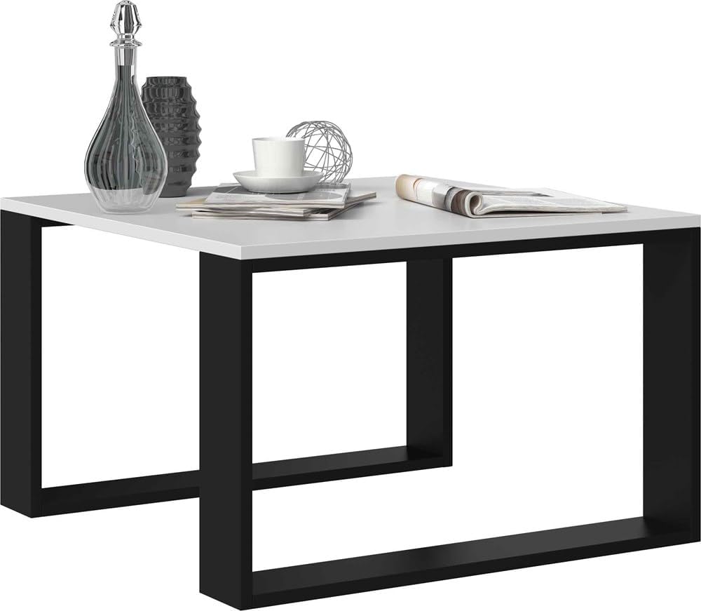 VBChome Kaffeetisch 67 x 67 x 40 cm Weiss - Schwarz Couchtisch Wohnzimmertisch Teetisch Beistelltisc