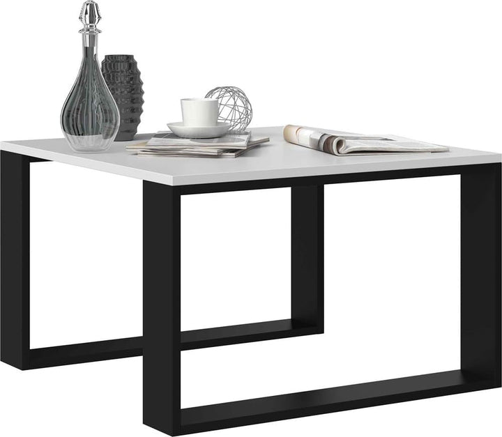 VBChome Kaffeetisch 67 x 67 x 40 cm Weiss - Schwarz Couchtisch Wohnzimmertisch Teetisch Beistelltisc