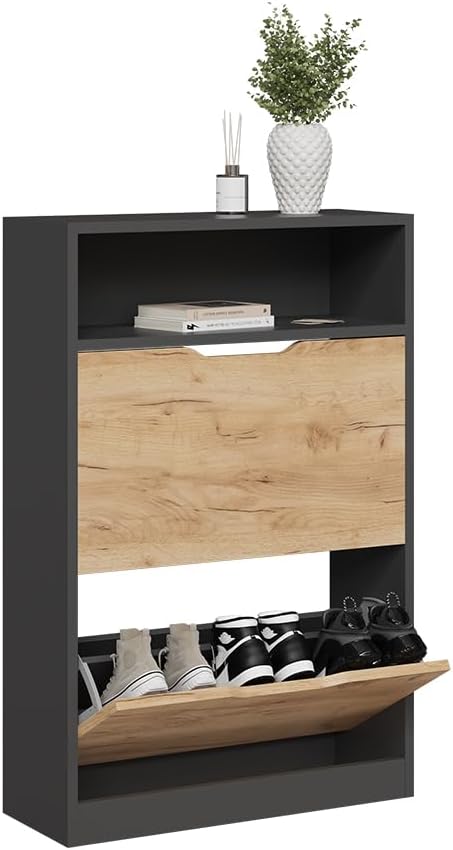 Vicco Schuhkipper Luca, Anthrazit/Goldkraft Eiche, 22 x 89.5 cm mit 2 Fächern Anthrazit/Goldkraft Ei