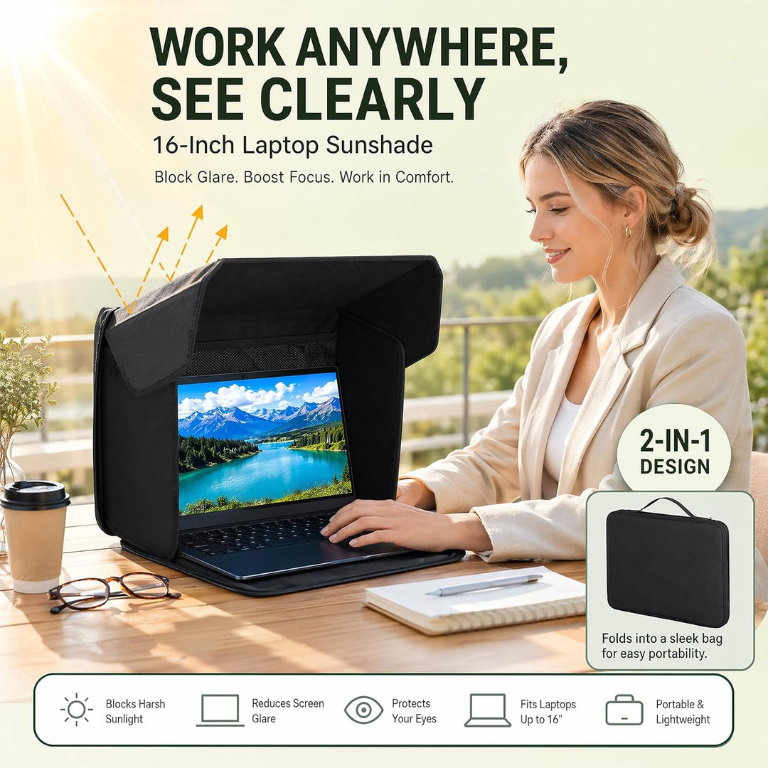 DASIAUTOEM Universal Laptop Sonnenschutz, Klappbare 2-in-1 Laptoptasche, Sonnenschutz Blendschutz UV