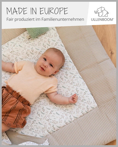 ULLENBOOM ® Baby Krabbeldecke 120x120 cm gepolstert - Floral-Sand (Made in EU) - Krabbeldecke für Ba
