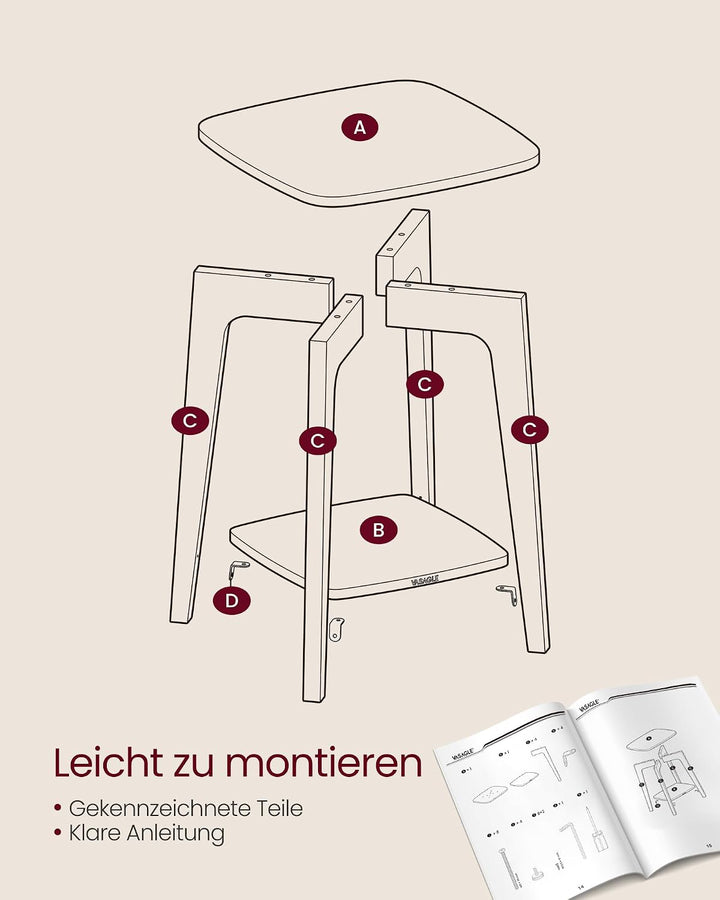 VASAGLE Beistelltisch, Kleiner quadratischer Beistelltisch mit unterer Ablage, Nachttisch für kleine