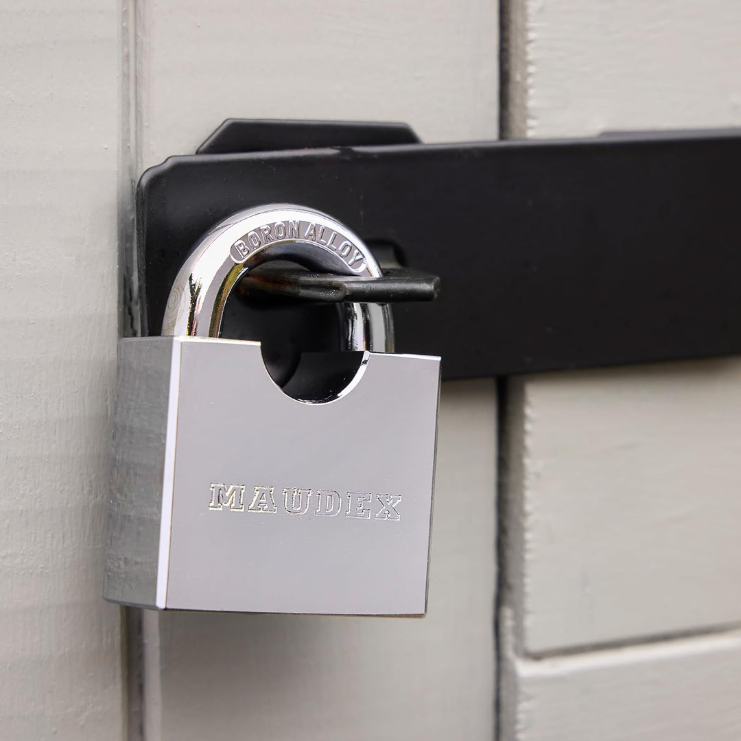 Maudex® RPB45 Hochleistungs-Vorhängeschloss – 9 mm gehärteter, schnittfester Bügel, wetterfester Chr