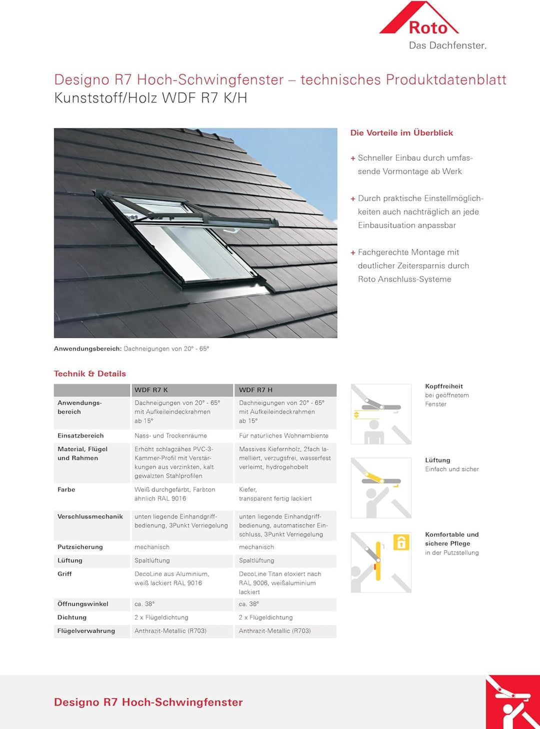 Roto Designo R7 WDF R75_K W WD AL Hoch-Schwingfenster aus Kunststoff mit Wärmedämmung und Eindeckrah