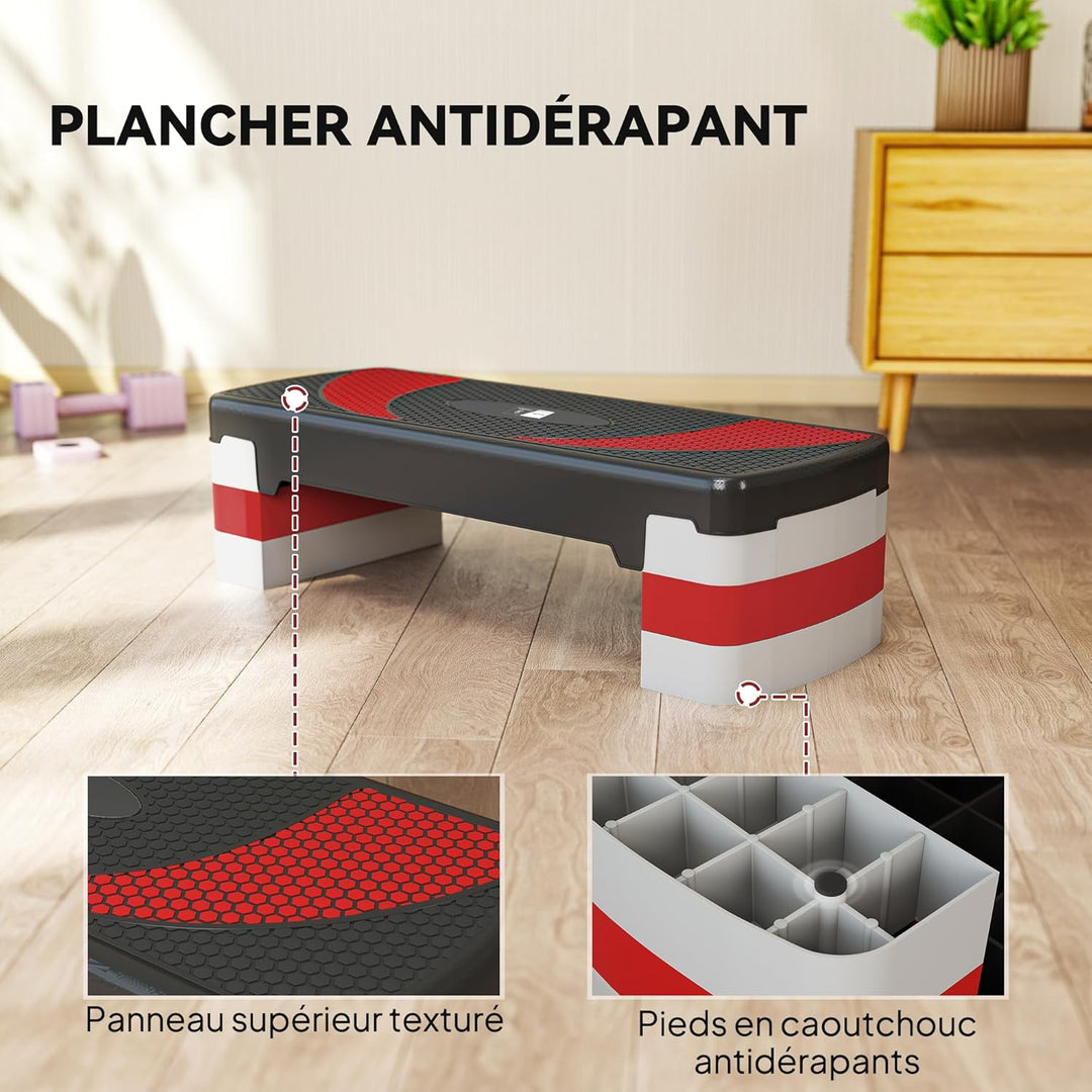 HOMCOM Aosom.fr x FFHandball Fitness Aerobic Stepper – höhenverstellbar 10/15/20 cm, rutschfeste Obe