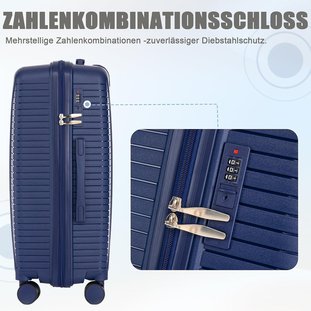 Hartschalen-Koffer Trolley Handgepäck Rollkoffer, Reisekoffer Set mit 4 Rollen, 3er Gepäckset, Blau