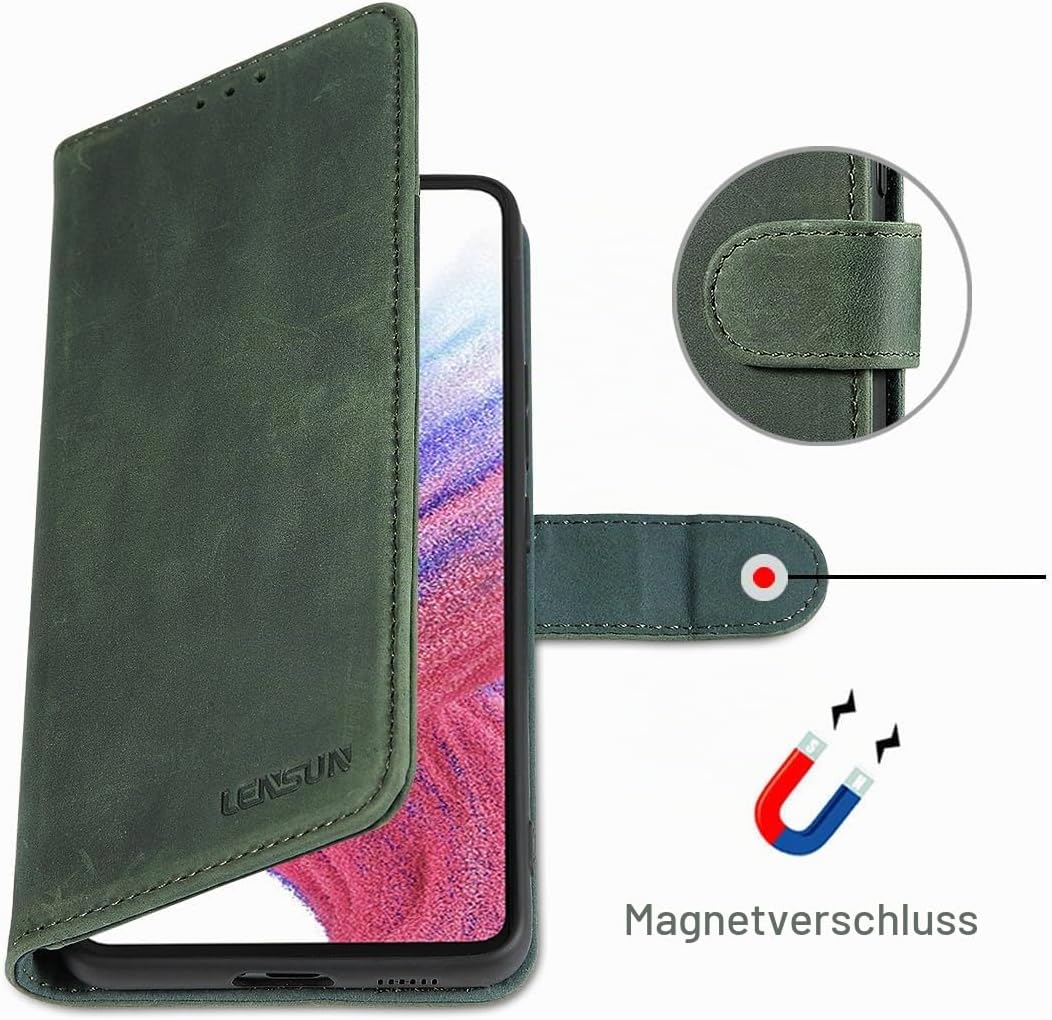 LENSUN Echtleder Hülle für Samsung Galaxy A53, Handyhülle [Echtes Leder][Wallet Kartenfach][RFID Sch