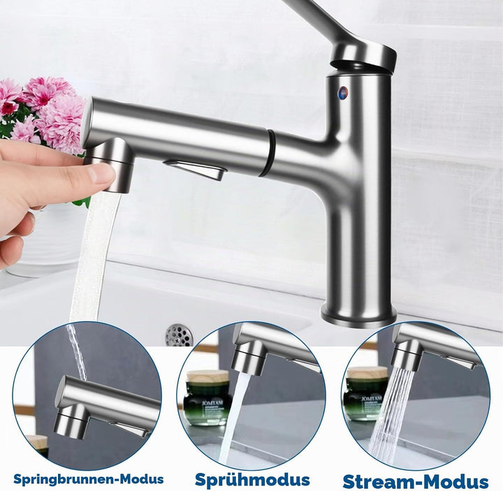 Wasserhahn Bad mit Ausziehbar Brause, Hochdruck Waschtischarmatur Einhebelmischer Mischbatterie mit