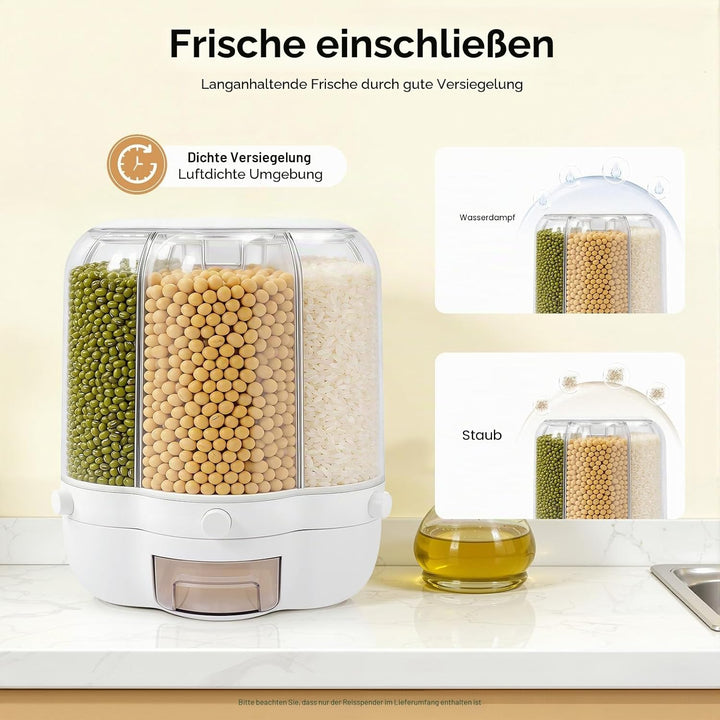 Drehbarer Getreidespender mit 6 Fächern - Müslispender - rotierender Reisspender - Organizer zur Auf
