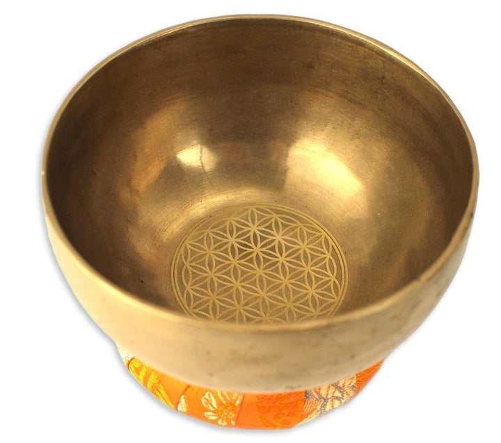 Klangschalen-Set mit Gravur Blume des Lebens Grösse L: Traditionelle Klangschale mit Gravur Blume de