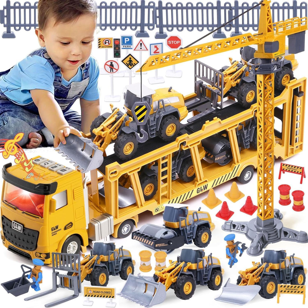 Tacobear Baufahrzeuge Kinder gross LKW Fahrzeug Spielzeug mit Kran Spielzeug Bulldozer Dampfwalze Ga