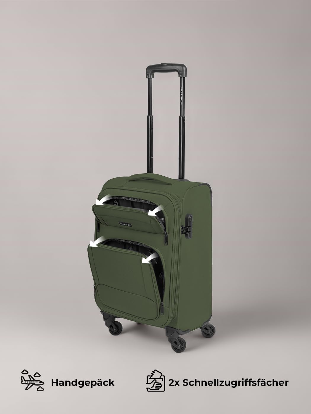 SMARTBOX Weichgepäck Kabinen-Koffer für Damen & Herren | Kleiner Cabin-Trolley 36 x 23 x 57 cm | 4 R