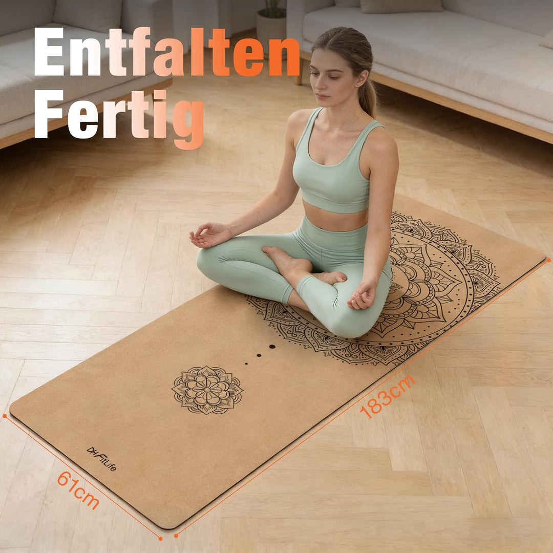 DH FitLife Kork Yogamatte rutschfest aus Naturkautschuk | sofort einsatzbereit | Leicht zu reinigen
