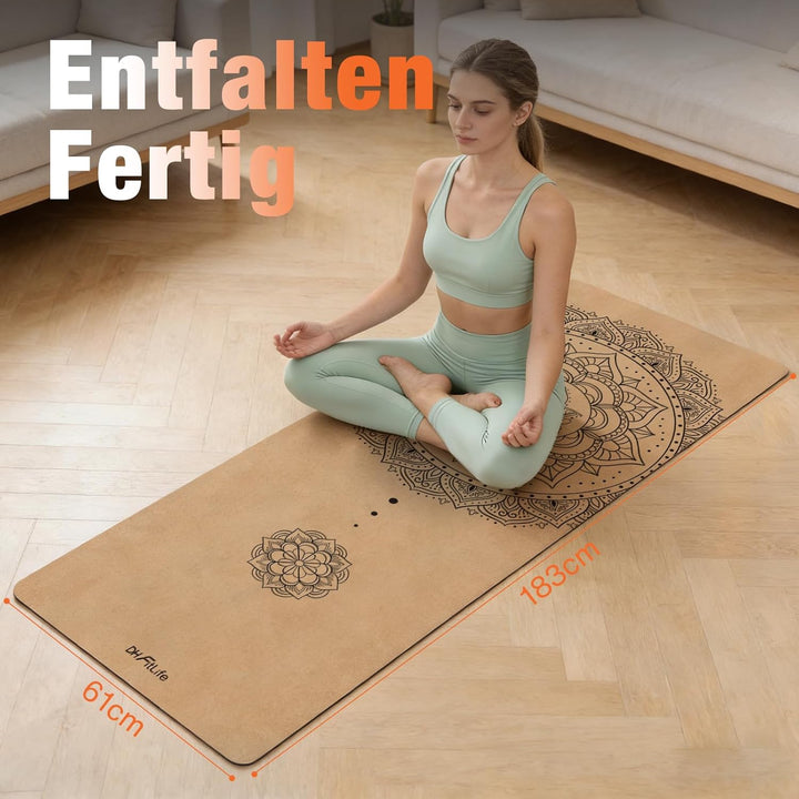 DH FitLife Kork Yogamatte rutschfest aus Naturkautschuk | sofort einsatzbereit | Leicht zu reinigen