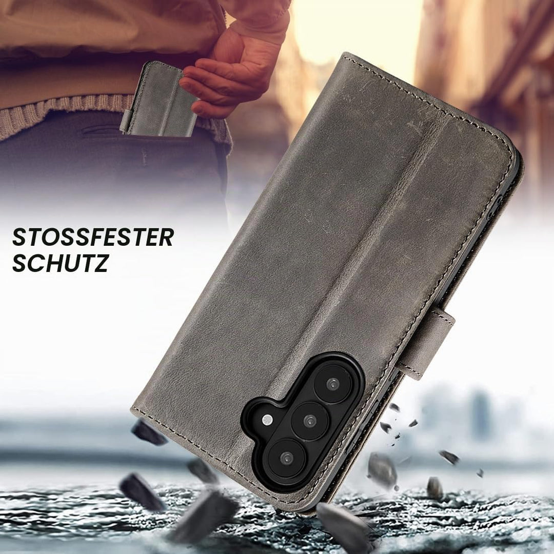 LENSUN Handyhülle für Samsung Galaxy S26 Echtleder, Hülle [Kartenfach][Standfunktion][RFID Schutz] F