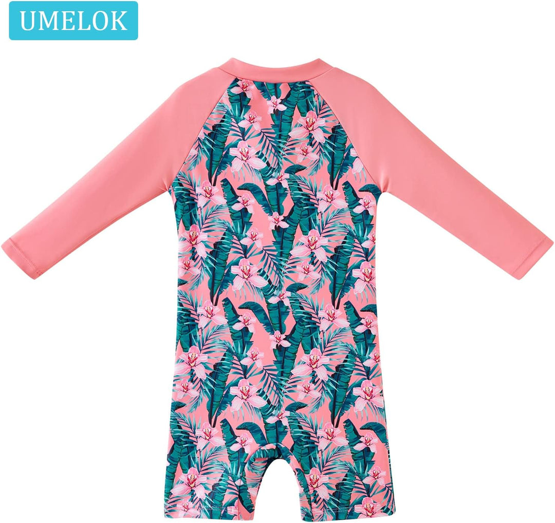 UMELOK Baby Badebekleidung Mädchen Badeanzug mit Sonnenhut UV Schutz 3-6 Monate Tropische Pflanze, R