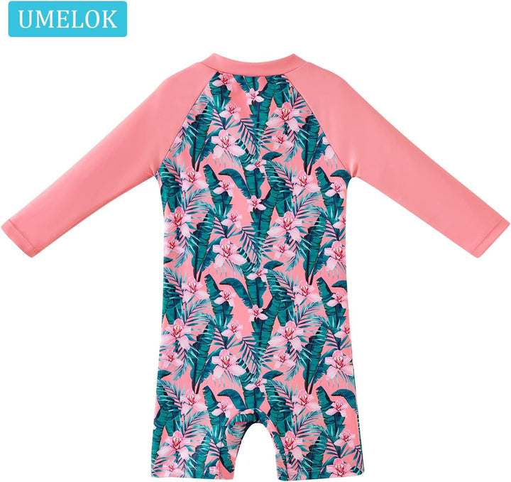 UMELOK Baby Badebekleidung Mädchen Badeanzug mit Sonnenhut UV Schutz 3-6 Monate Tropische Pflanze, R