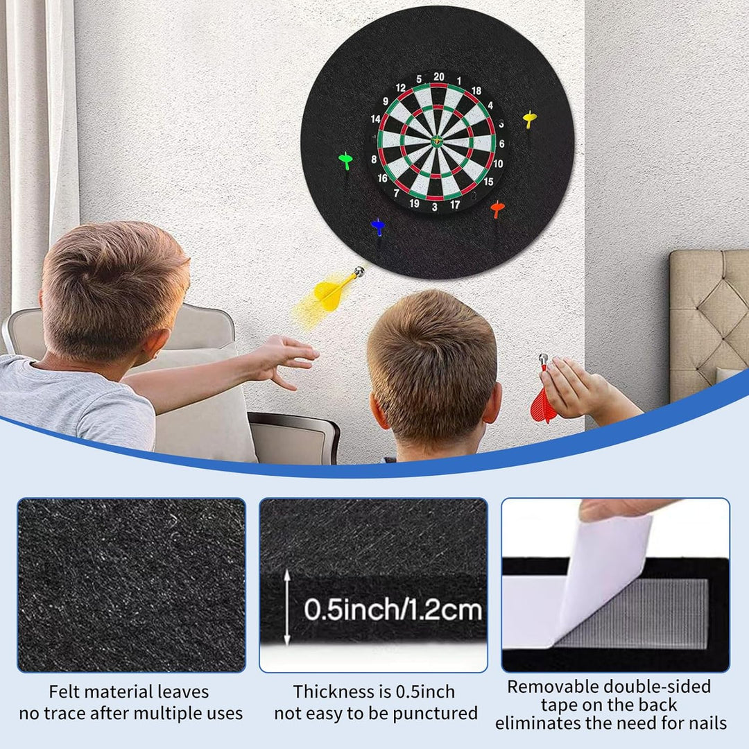 Dartboard-Wandschutz, 60 x 60 cm rundes Filz-Wandschutz-Dartboard mit Haken und Schlaufen auf der Rü
