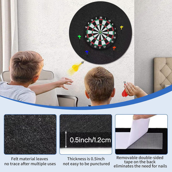 Dartboard-Wandschutz, 60 x 60 cm rundes Filz-Wandschutz-Dartboard mit Haken und Schlaufen auf der Rü