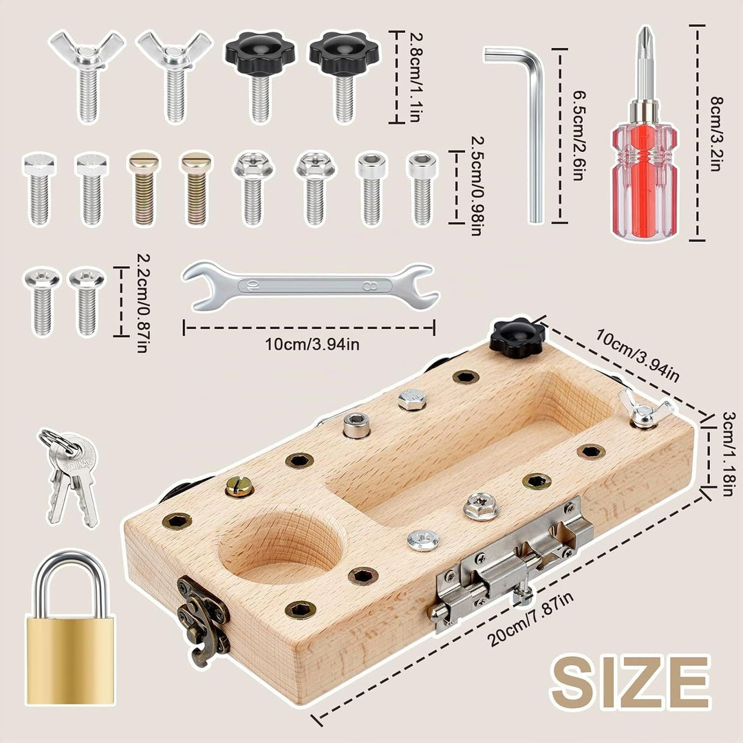 Montessori Spielzeug ab 3 4 5 Jahre, Motorikspielzeug Holz Schraubbrett, Busy Board mit Schlüssel Sc