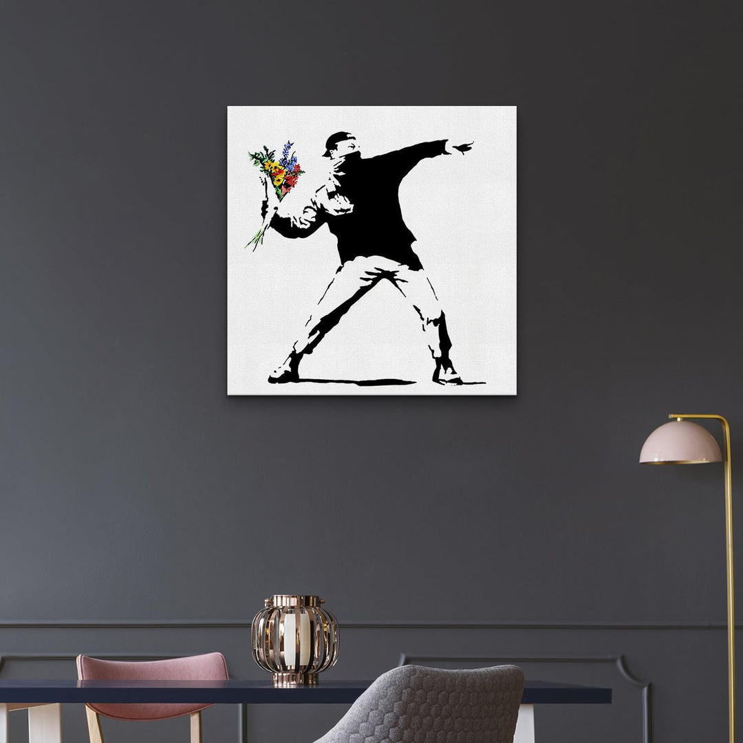 Giallobus - Gemälde - Banksy - - Standardleinwand - 70x70-15 - Blumenkrug - Bereit zum Aufhängen - M