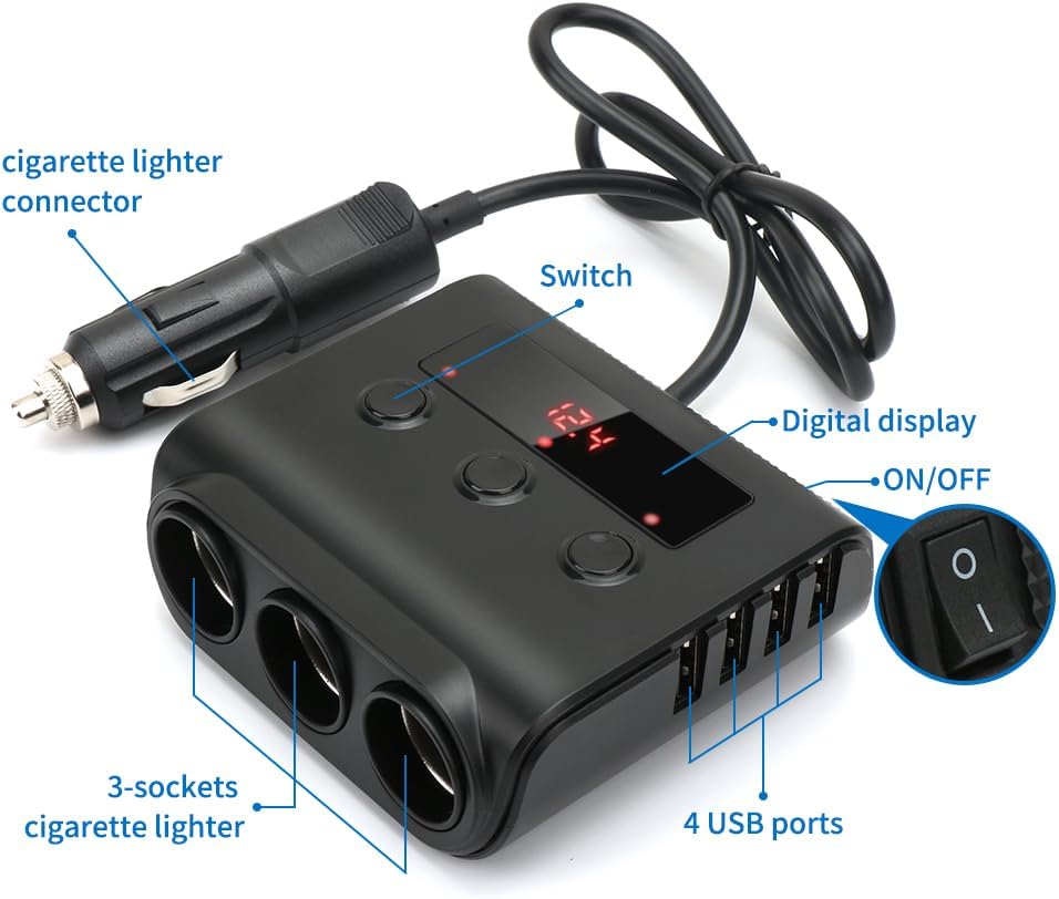 Auto Ladegerät Car Charger, 3 Fach KFZ Verteiler 12/24V Mehrfachstecker Zigarettenanzünder USB Autol