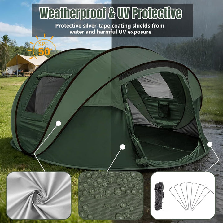 Camping Zelt, Pop Up Zelt 4-5 Personen, Automatisches Aufstellzelt in 3 Sekunden, Wurfzelte Wasserdi
