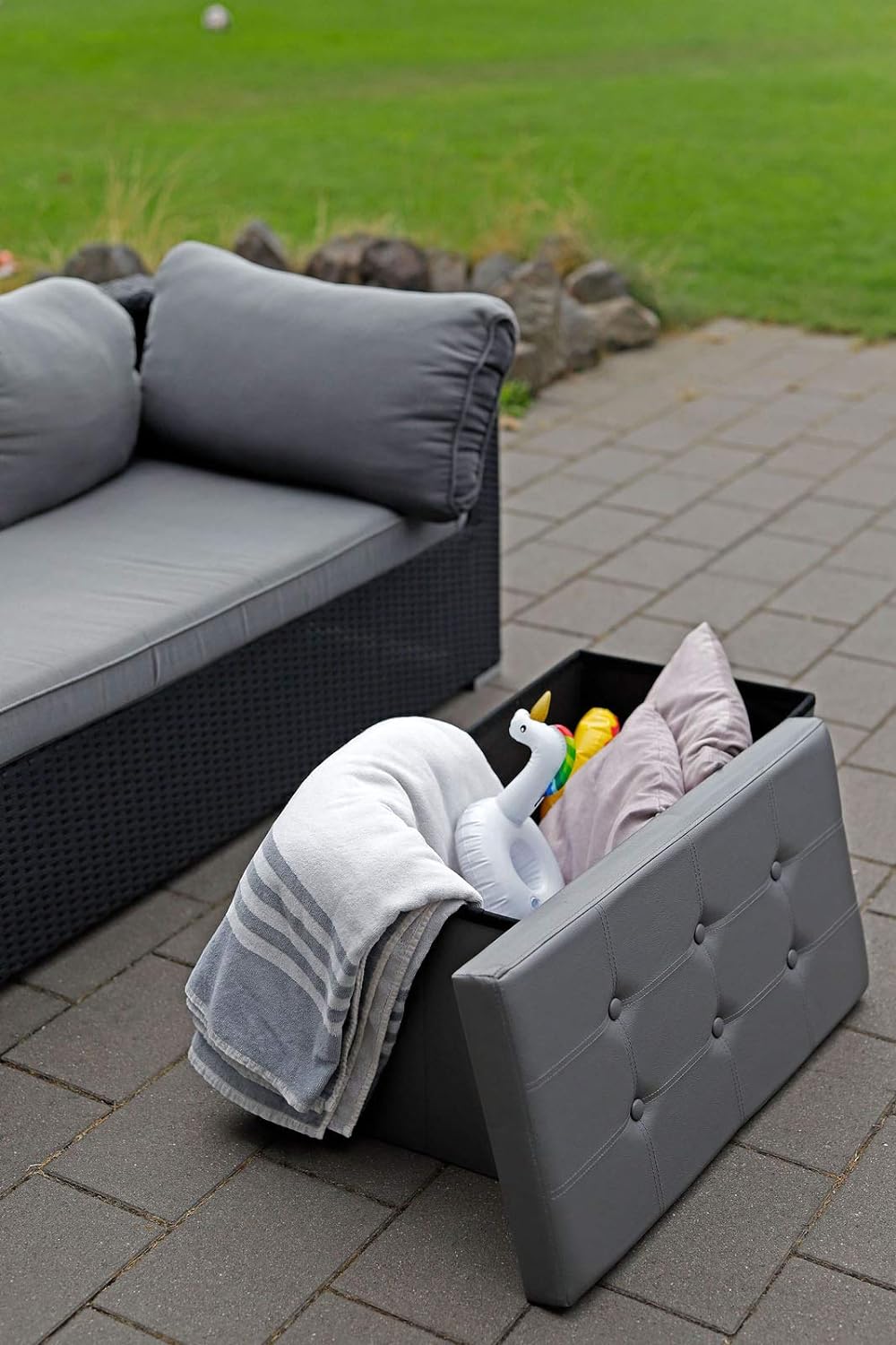 dibea Sitzhocker faltbar max 300 kg Kunstleder, 76x38x38 cm grau, 76x38x38 cm Grau